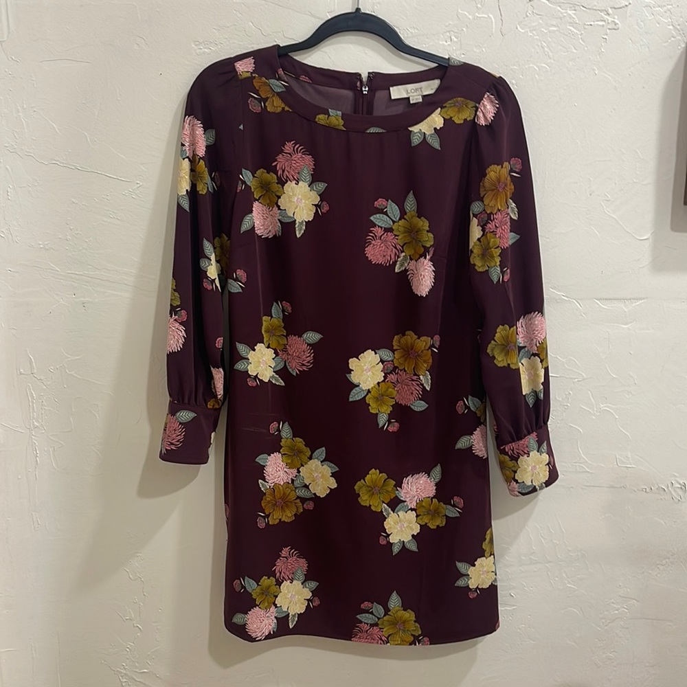 Loft floral maroon dress size 6P
